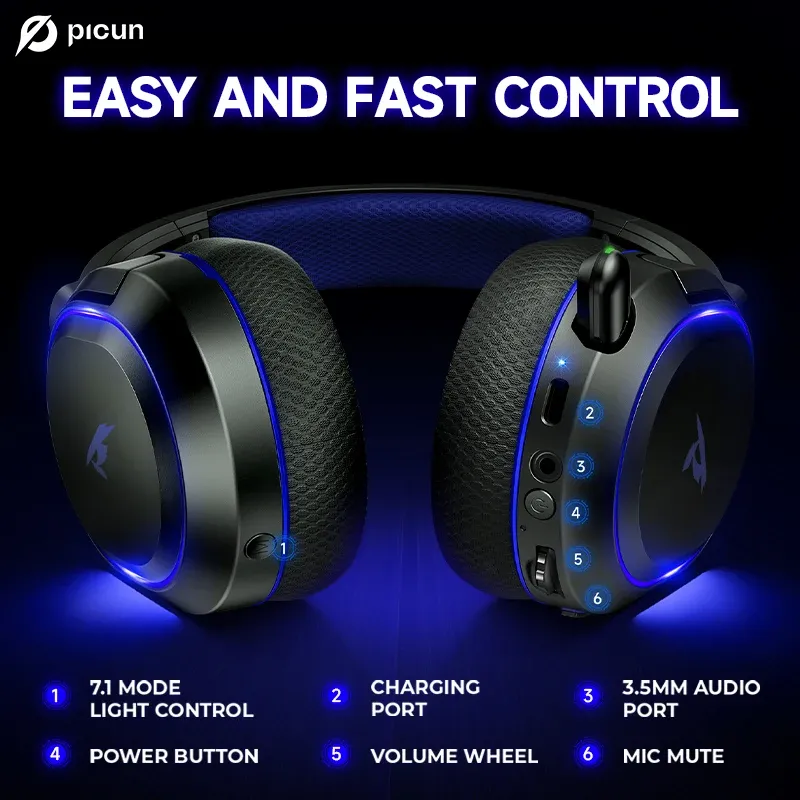 Picun G2 Tri-Mode Wireless Gaming Headset with 7.1 Surround