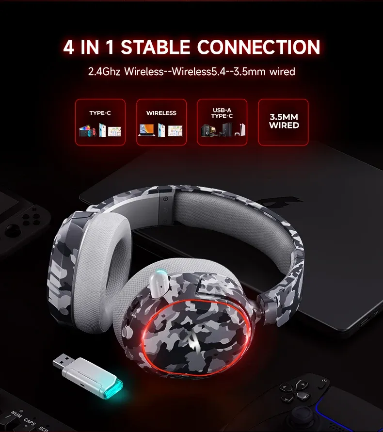 Picun G2 Tri-Mode Gaming Headset with 7.1 Surround