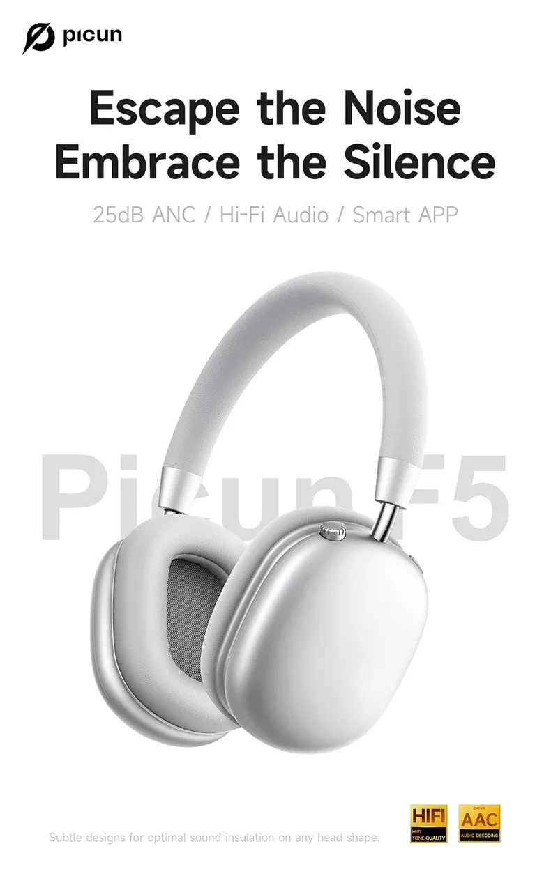 Picun F5 ANC Bluetooth Over-Ear Headphones