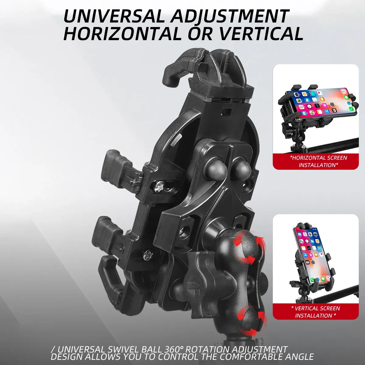 Universal Motorcycle Phone Mount with Rearview Mirror Clamp