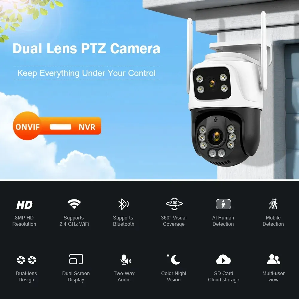 Hiseeu 8MP Dual-Lens WiFi PTZ Outdoor Security Camera