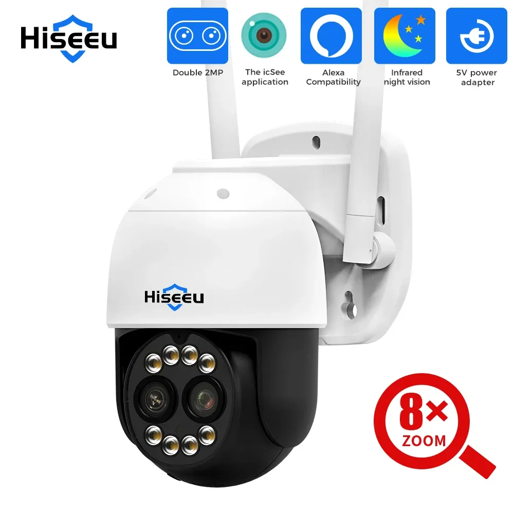 Hiseeu 4MP Dual-Lens PTZ WiFi Outdoor Camera