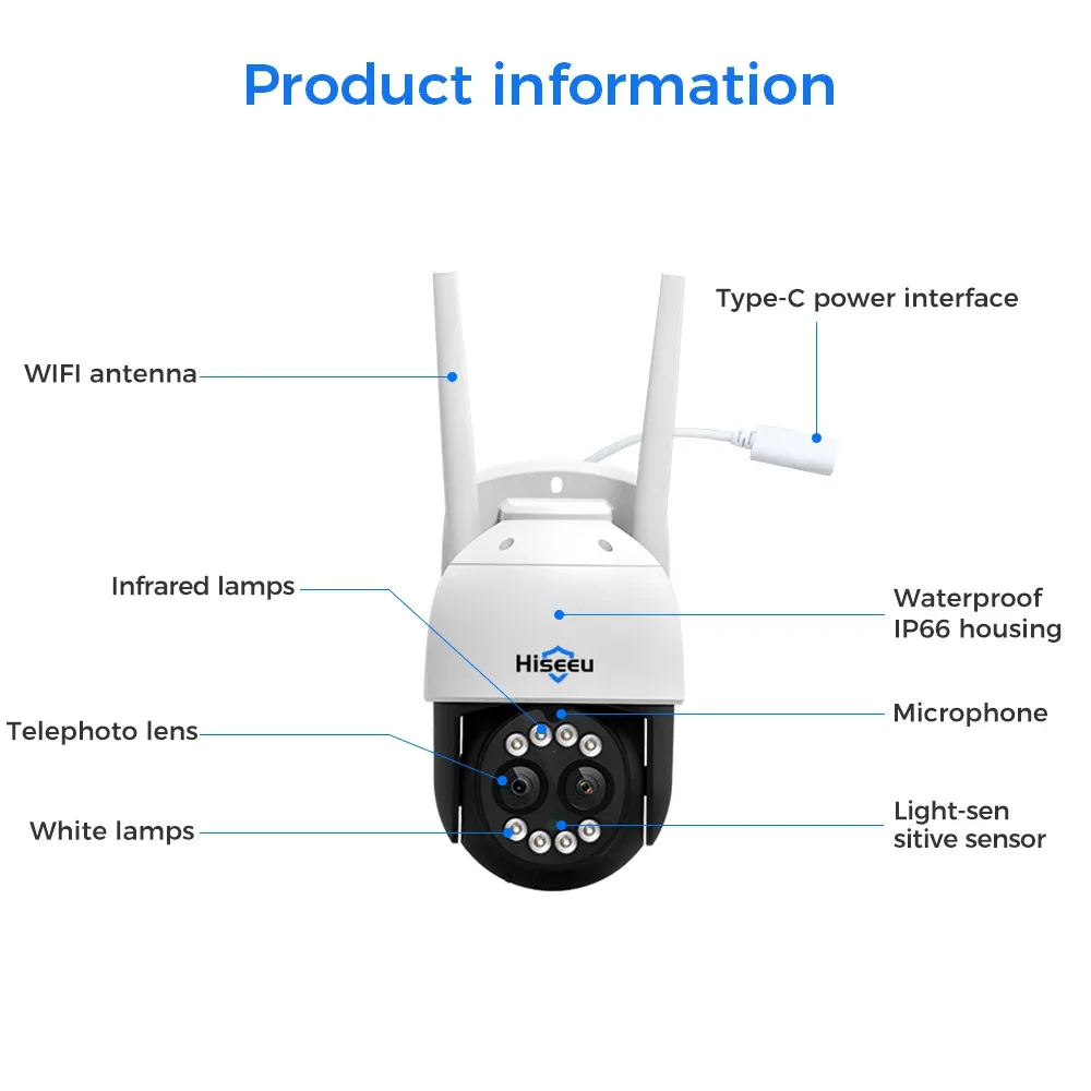 Hiseeu 4MP Dual-Lens PTZ WiFi Outdoor Camera