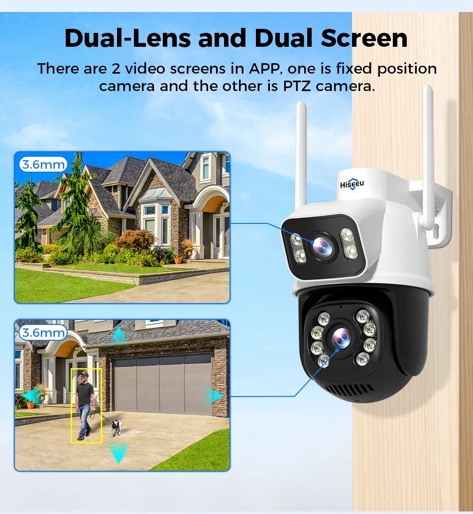 Hiseeu 8MP Dual-Lens PTZ WiFi Security Camera with AI Tracking