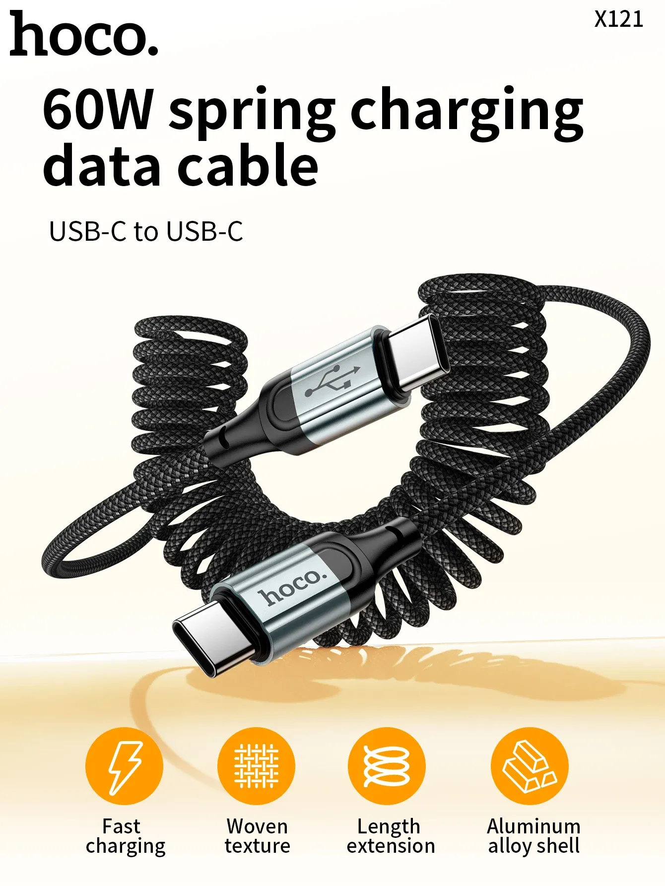 HOCO Retractable USB-C Fast Charging Cable for Car Use