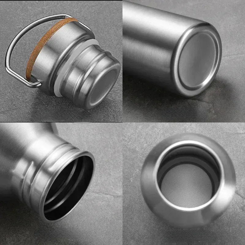 1L Stainless Steel Single-Wall Sports Water Bottle with Bamboo Lid