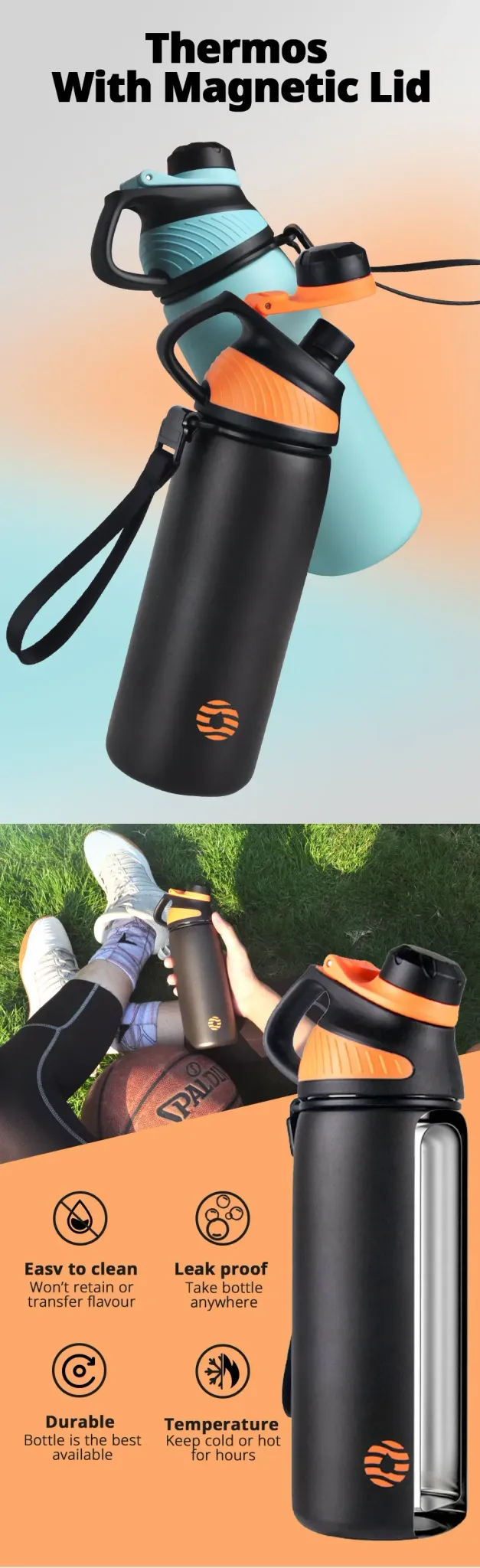 FEIJIAN 1500ml Magnetic-Lid Insulated Steel Flask