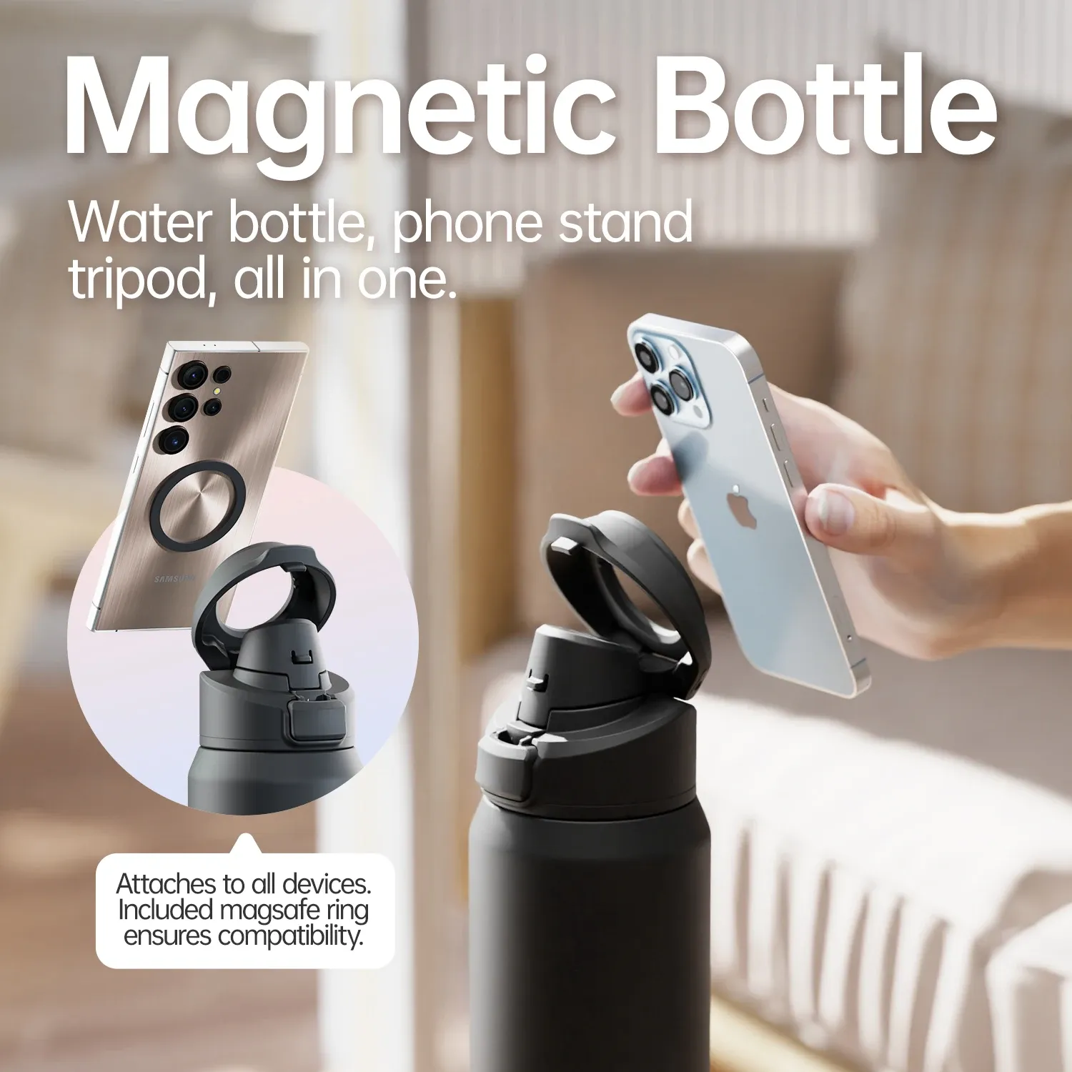 Fjbottle Magnetic Thermos Phone-Mount Sports Bottle