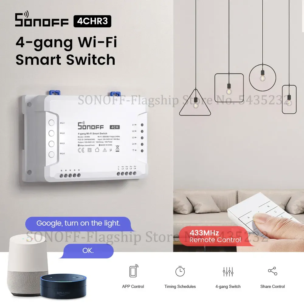 Sonoff 4-Gang Wi-Fi Relay Module for Smart Home Control