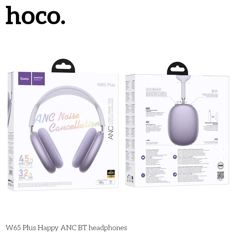 HOCO W65 Plus ANC Bluetooth Over-Ear Headphones