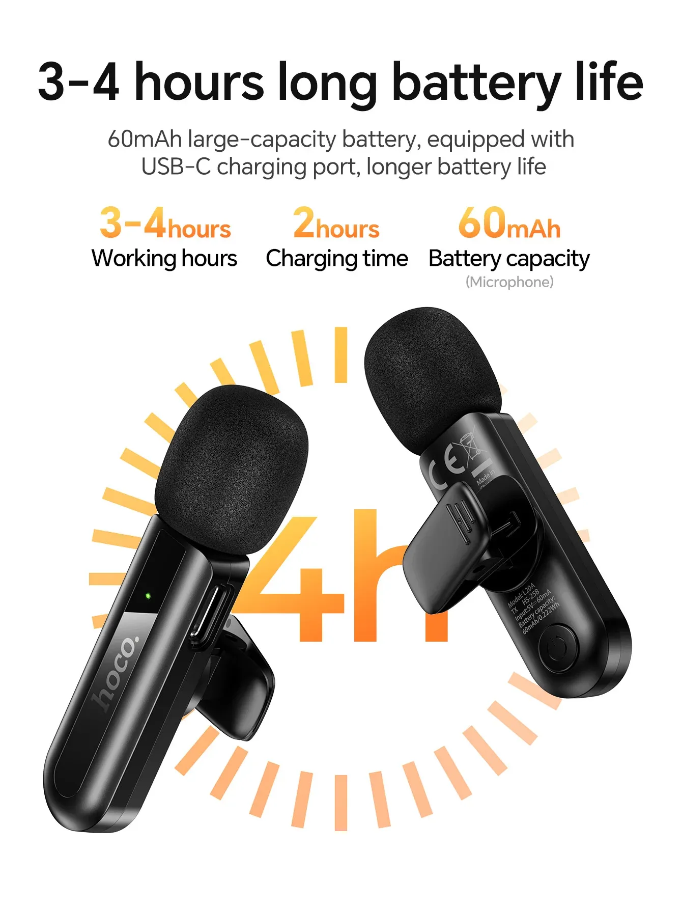 HOCO L20A Dual Wireless Lavalier Microphone for Mobile Recording
