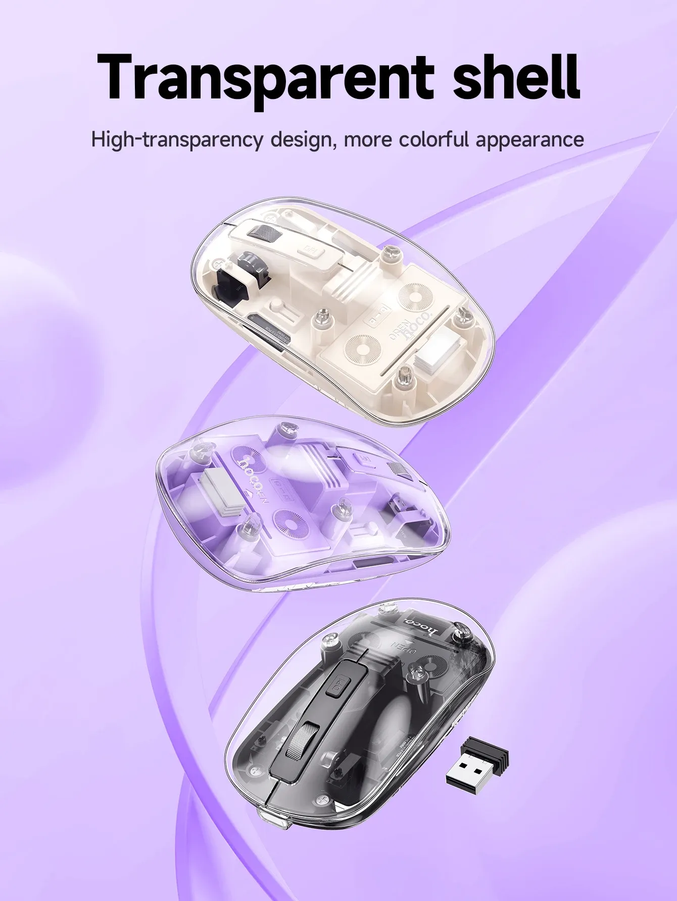 HOCO GM29 Dual-Mode Transparent Silent Wireless Mouse