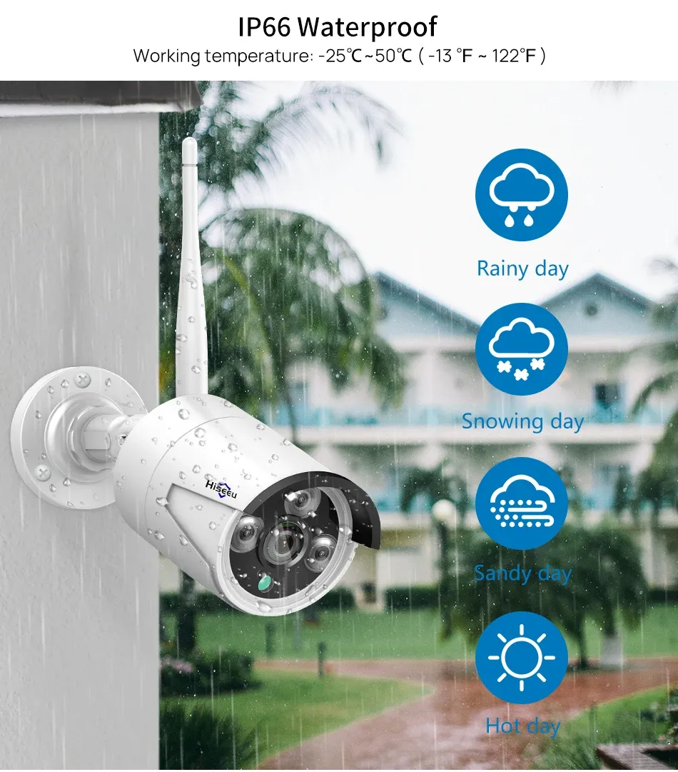 Hiseeu 4-Camera Wireless NVR Security Kit with 10-inch or 12-inch Monitor