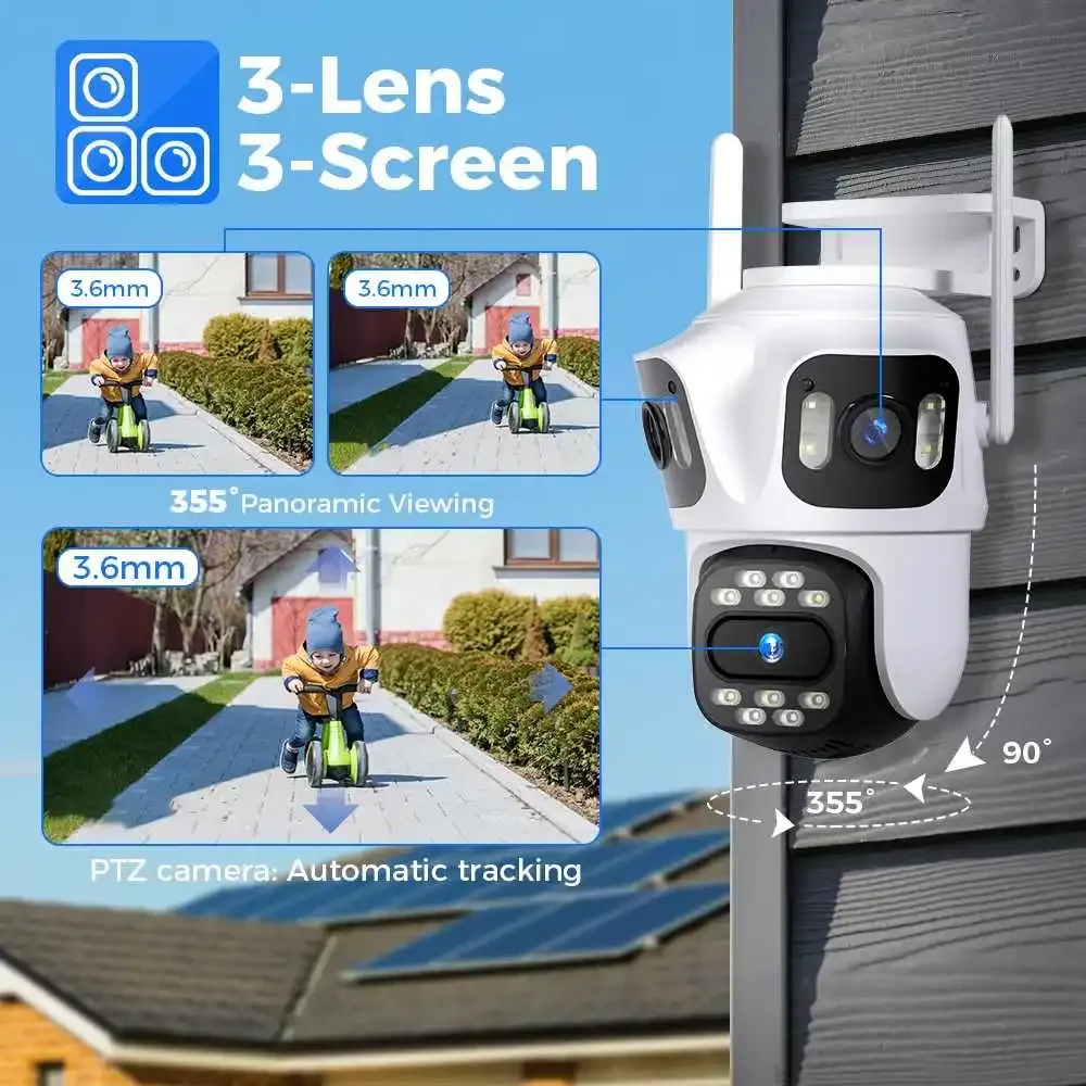 Hiseeu WSA18 Tri-Lens 4K PTZ Outdoor Security Camera