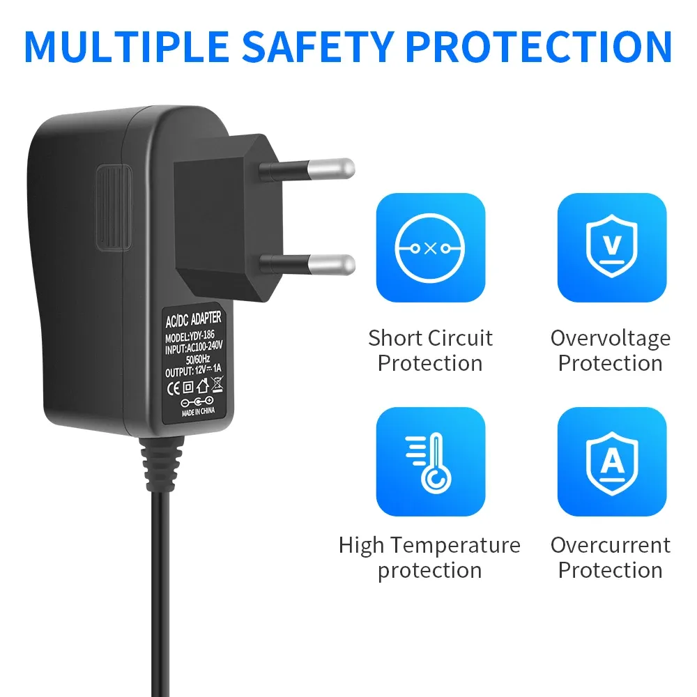 Hiseeu AC-to-DC 12V CCTV Power Adapter for DVR and NVR Systems