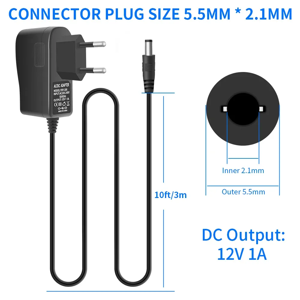Hiseeu AC-to-DC 12V CCTV Power Adapter for DVR and NVR Systems
