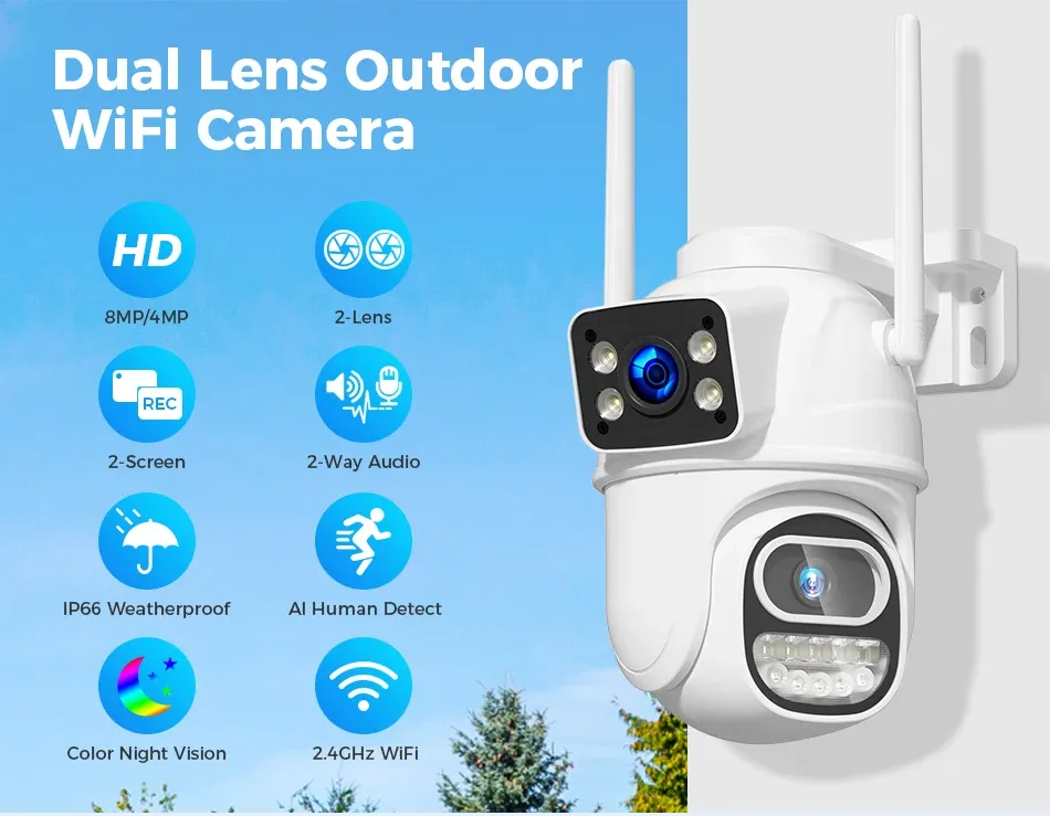 Hiseeu 8MP Dual-Lens PTZ WiFi Security Camera