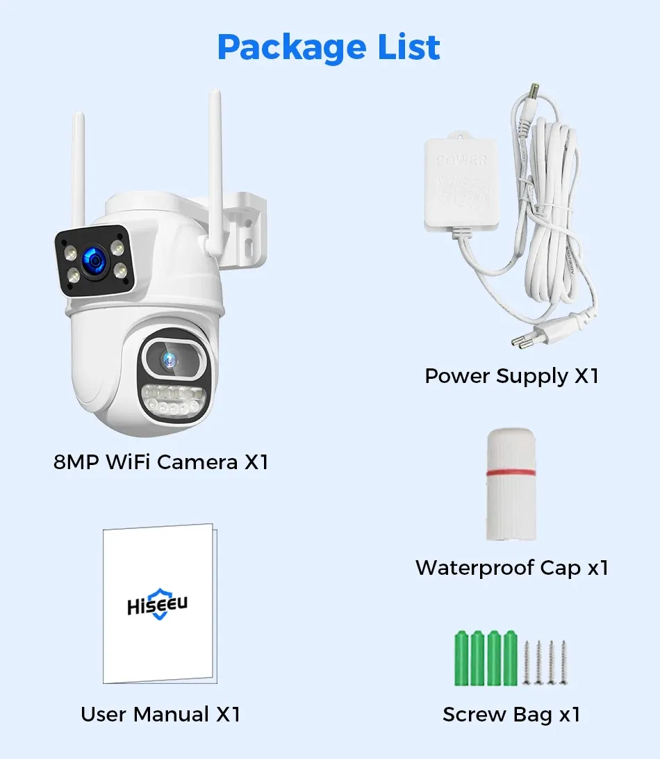 Hiseeu 8MP Dual-Lens PTZ WiFi Security Camera