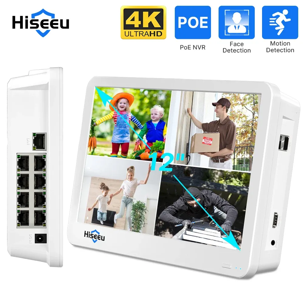 Hiseeu 8-Channel 12-Inch LCD PoE NVR with 4K Support