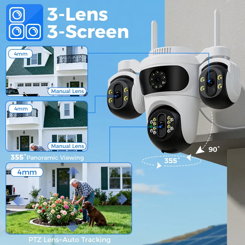 Hiseeu Tri-Lens 4X Zoom Outdoor PTZ WiFi Security Camera