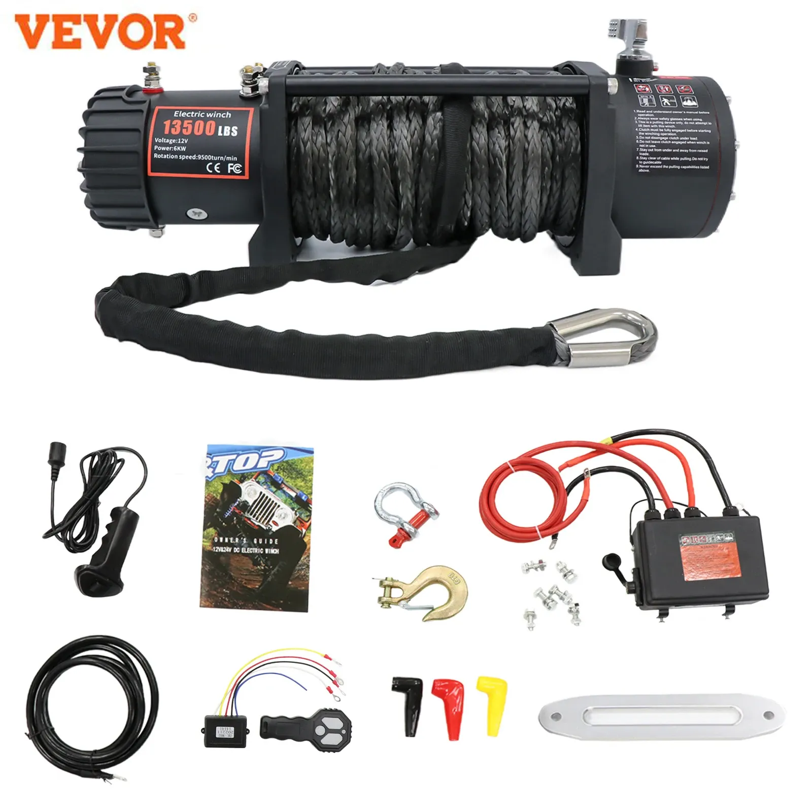 VEVOR 13500LBS 12V Synthetic Rope Electric Winch