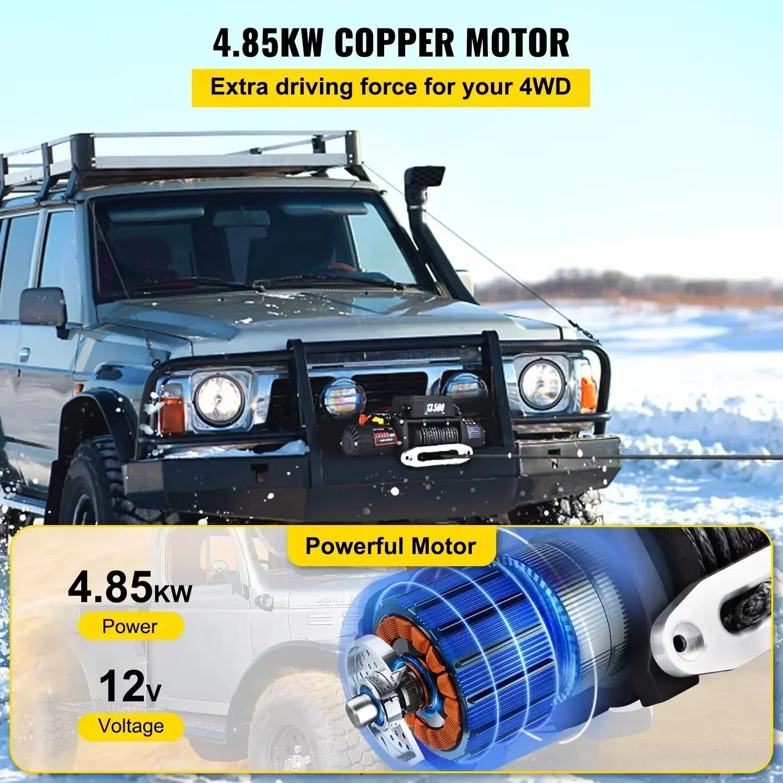 VEVOR 13,500 lb 12V Synthetic Rope Electric Winch