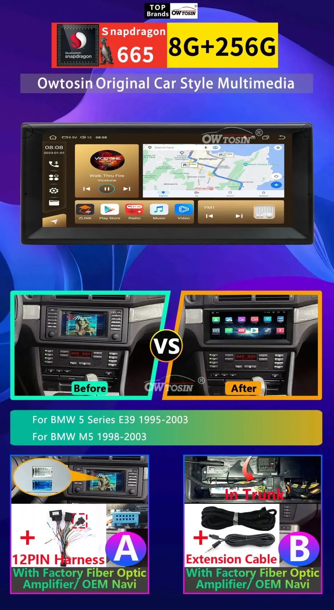 Owtosin 10.25-Inch Android 13 BMW E39 M5 Head Unit
