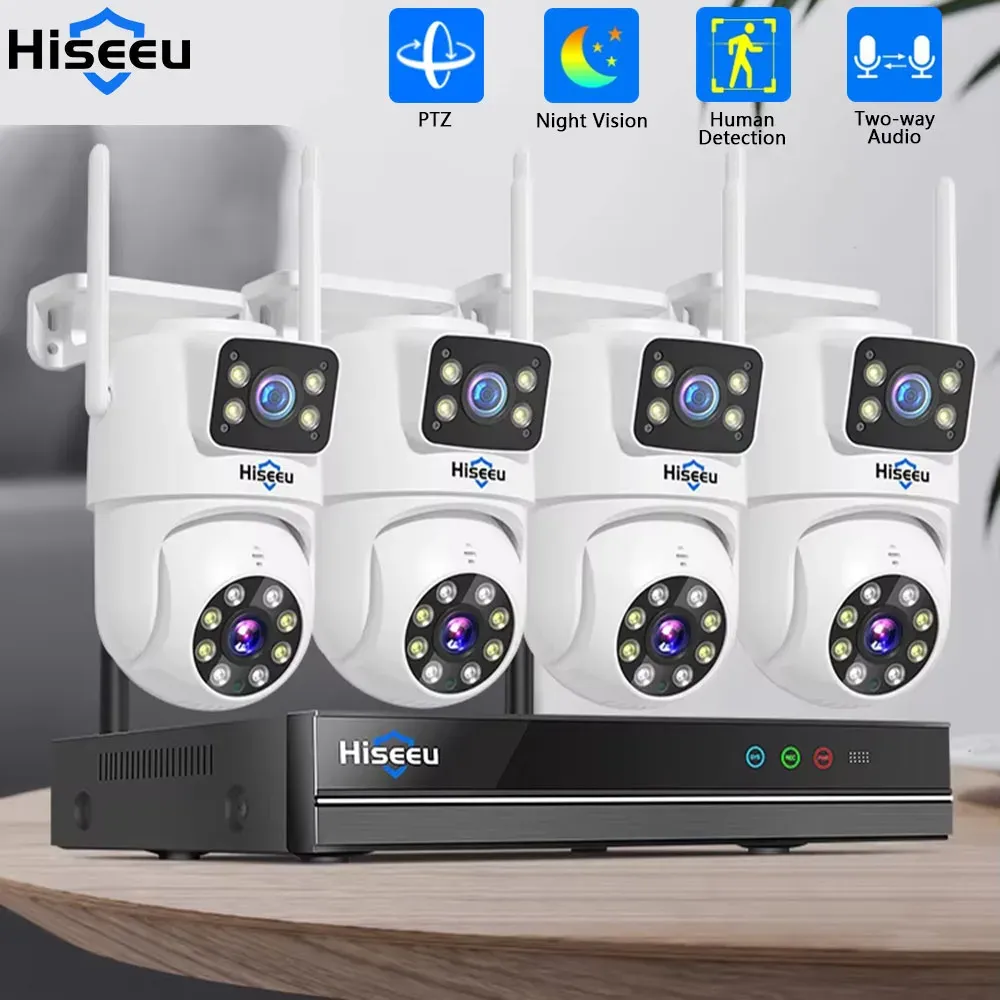 Hiseeu 10-Channel Dual-Lens Wireless NVR CCTV Kit with Human Detection