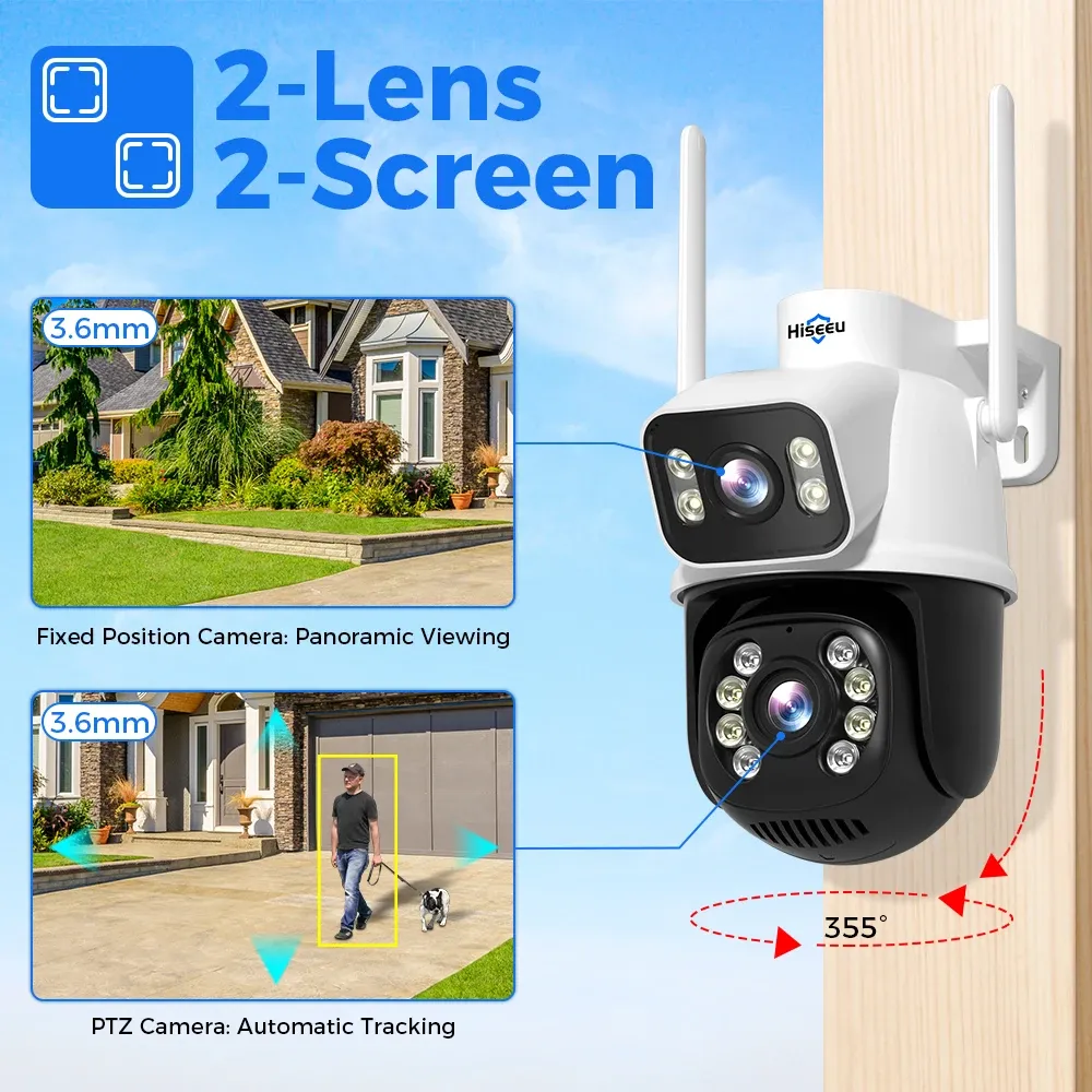 Hiseeu 4K Dual-Lens WiFi PTZ Outdoor Security Camera