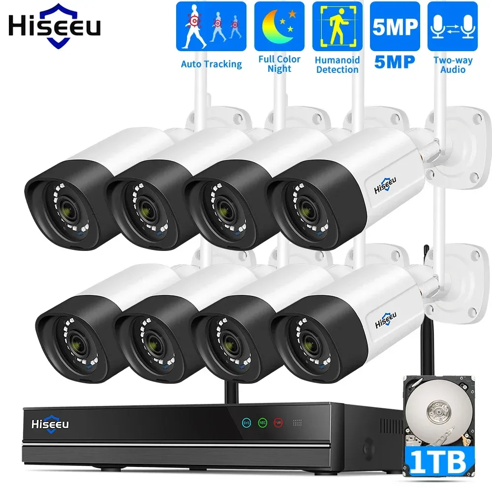Hiseeu 5MP Wireless NVR Security Camera Kit with Color Night Vision