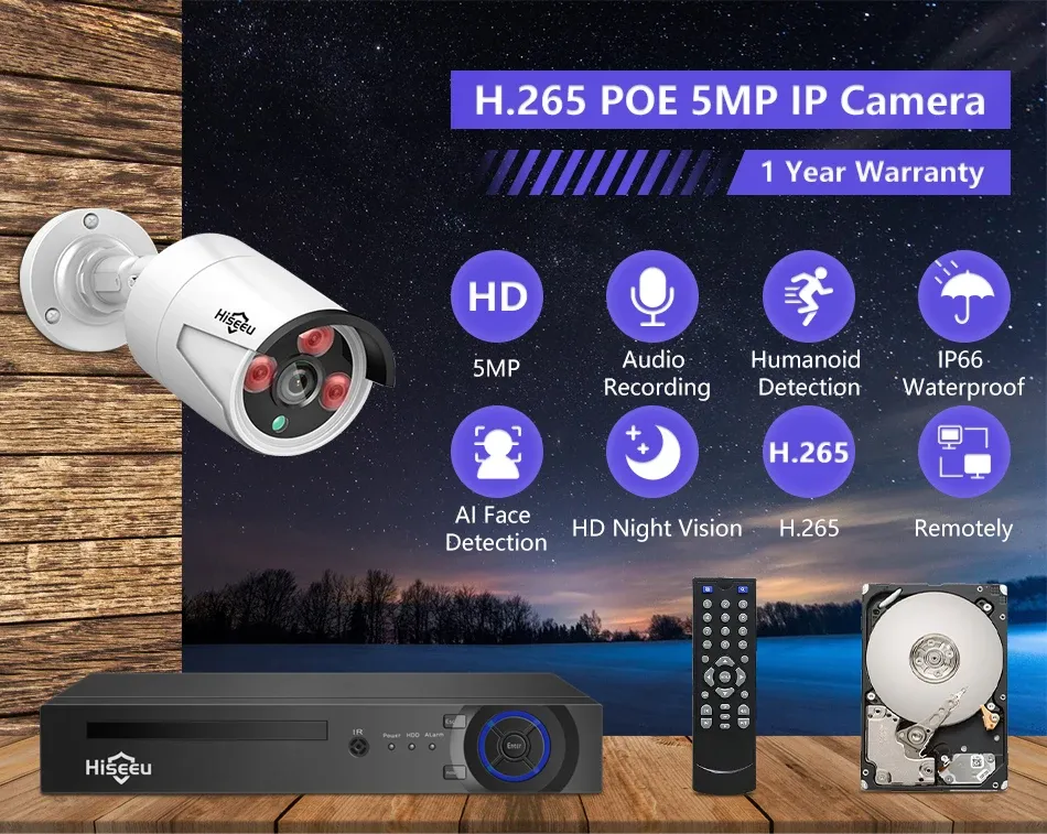 Hiseeu 5MP 8-Channel PoE NVR CCTV Kit with Motion Detection