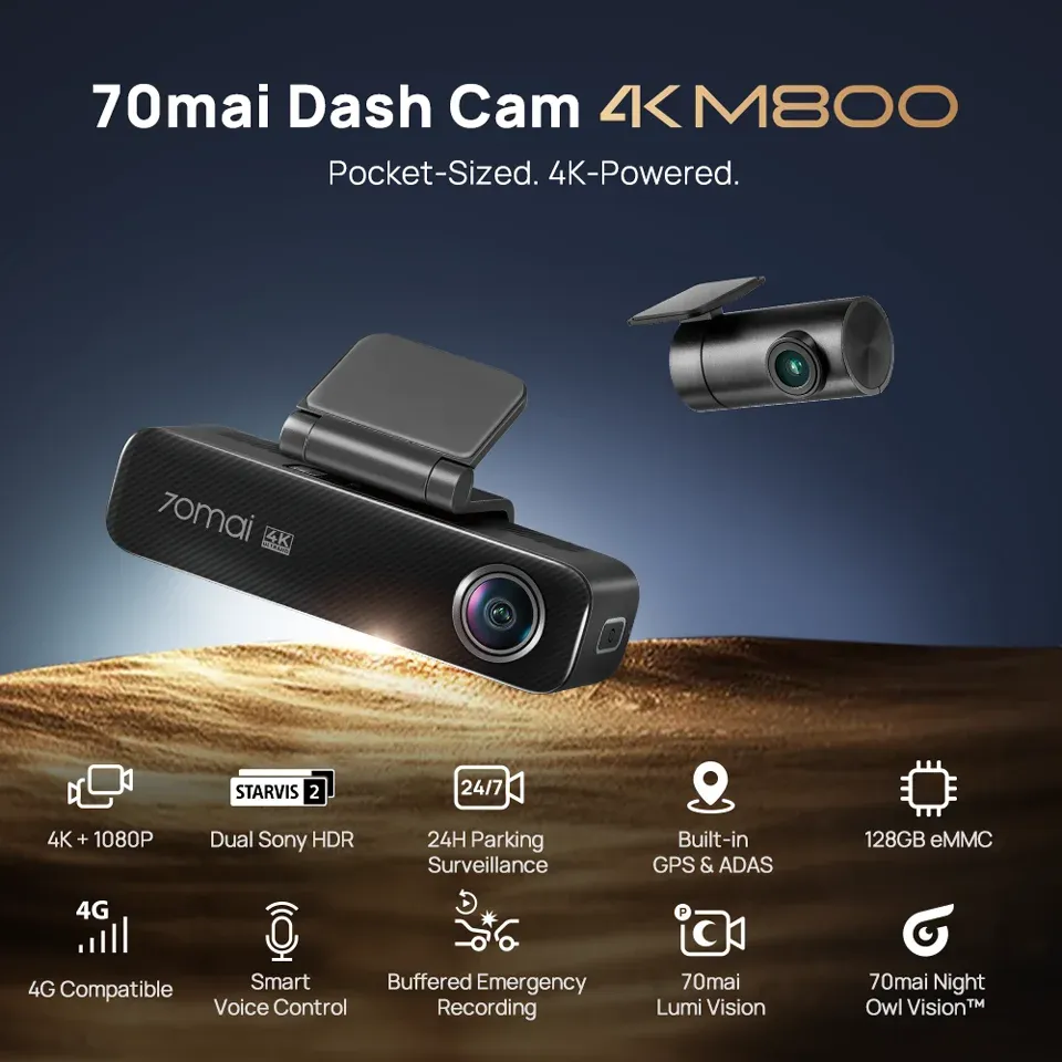70mai M800 4K GPS Dash Cam with 128GB Storage
