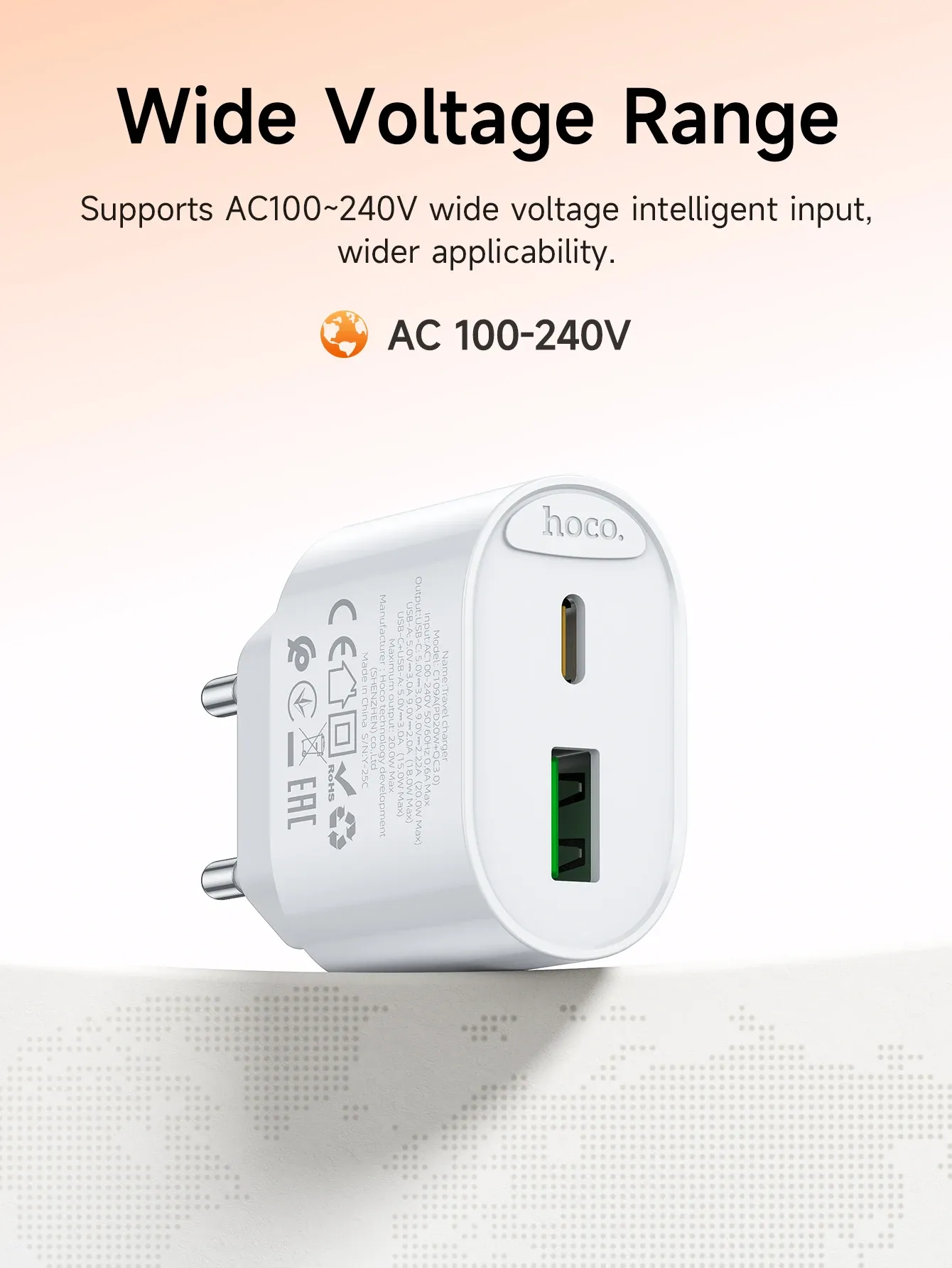 HOCO C109A 20W Dual-Port Fast Wall Charger