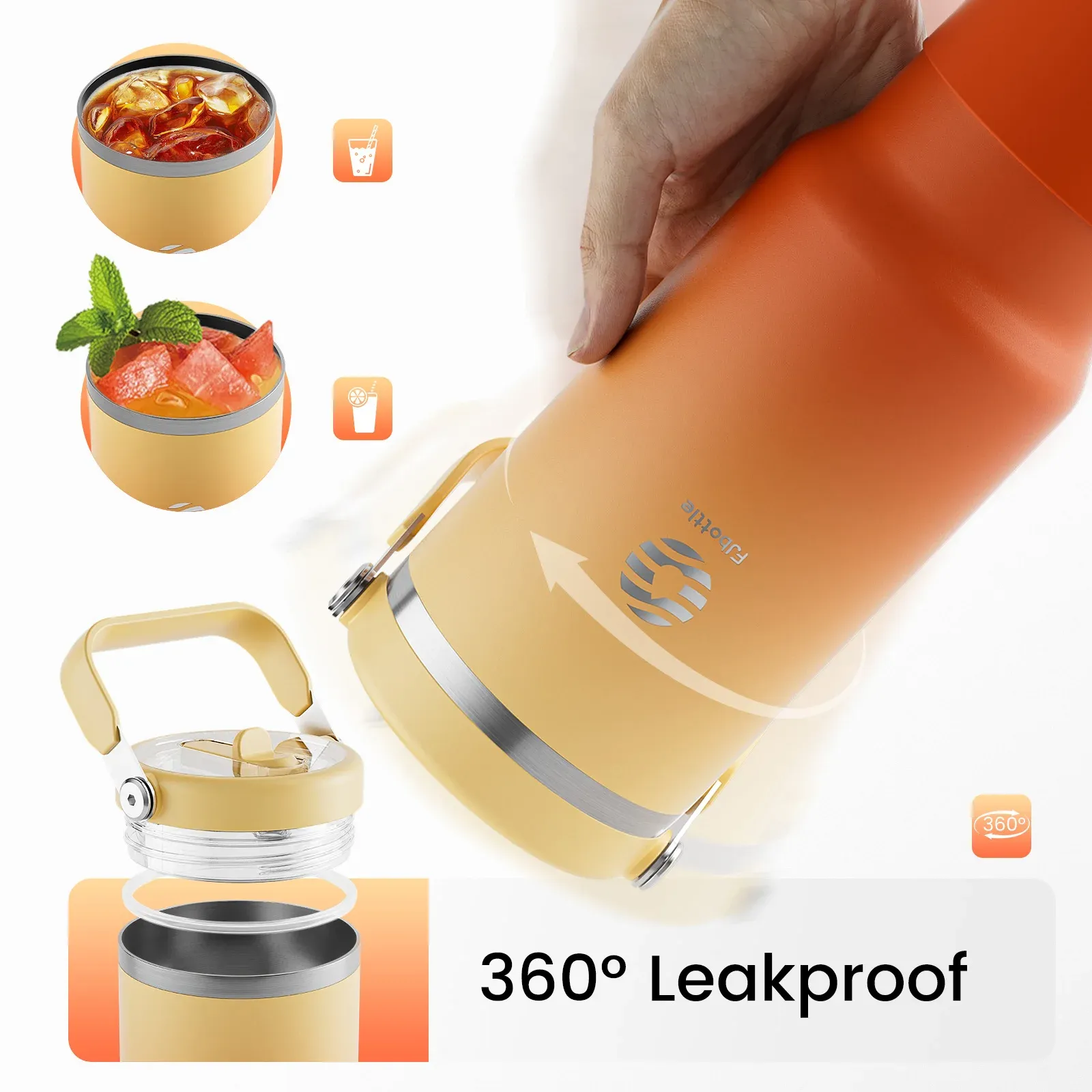 Fjbottle 1200ml Vacuum Tumbler with Straw Lid and Handle