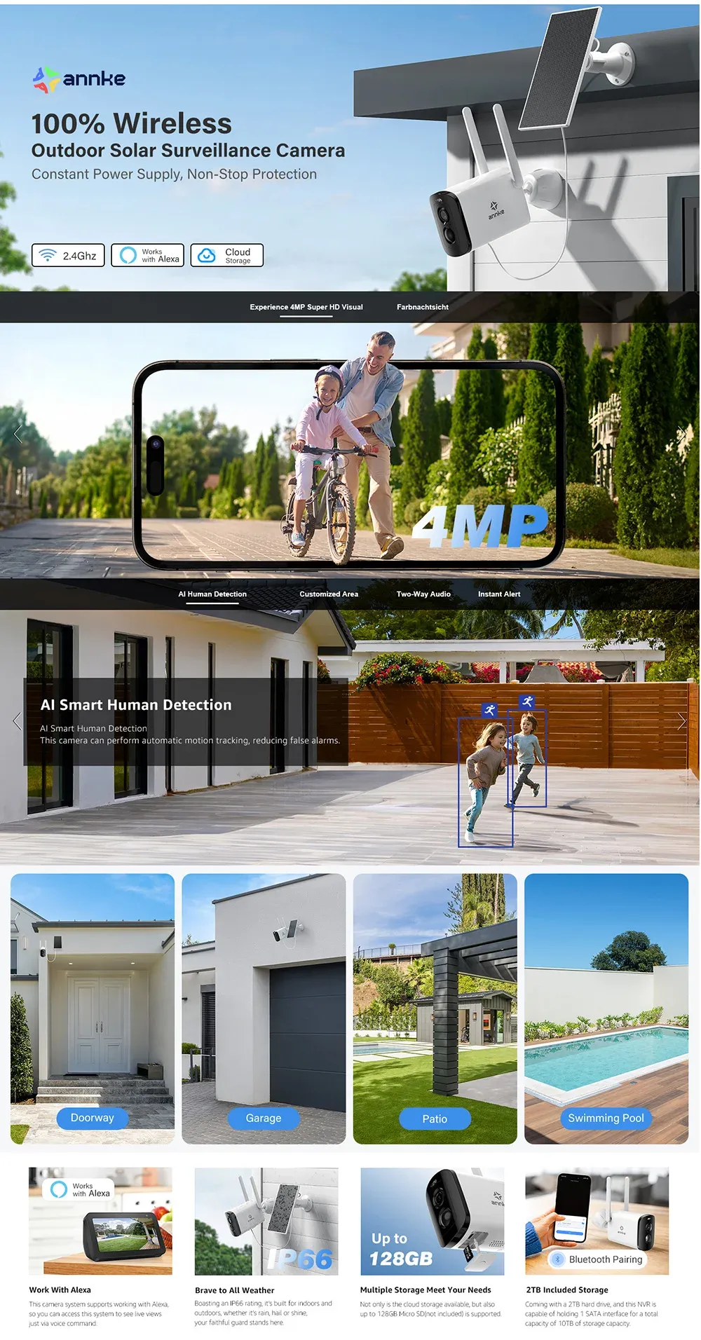 ANNKE 4MP Solar Wireless Outdoor Security Camera
