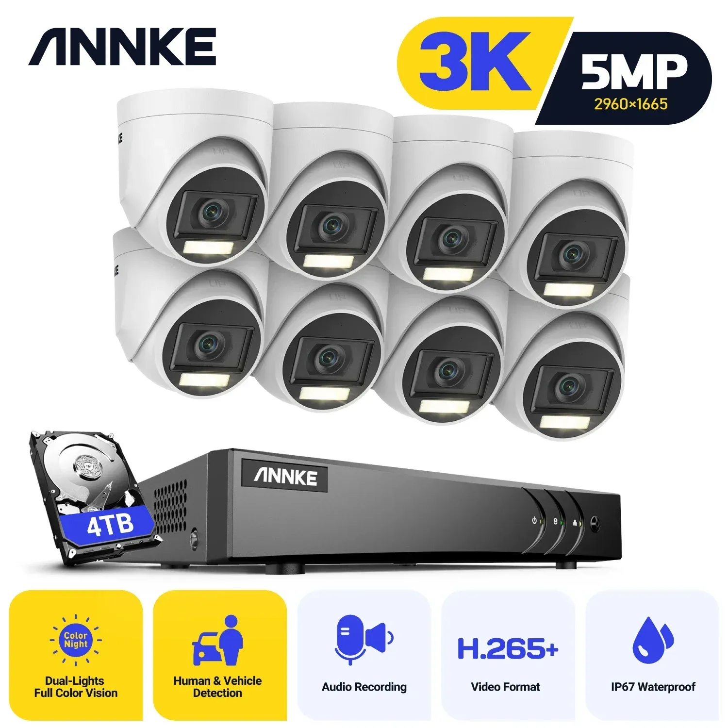 ANNKE 8-Channel 5MP H.265+ DVR Camera Kit with PIR Outdoor Cameras