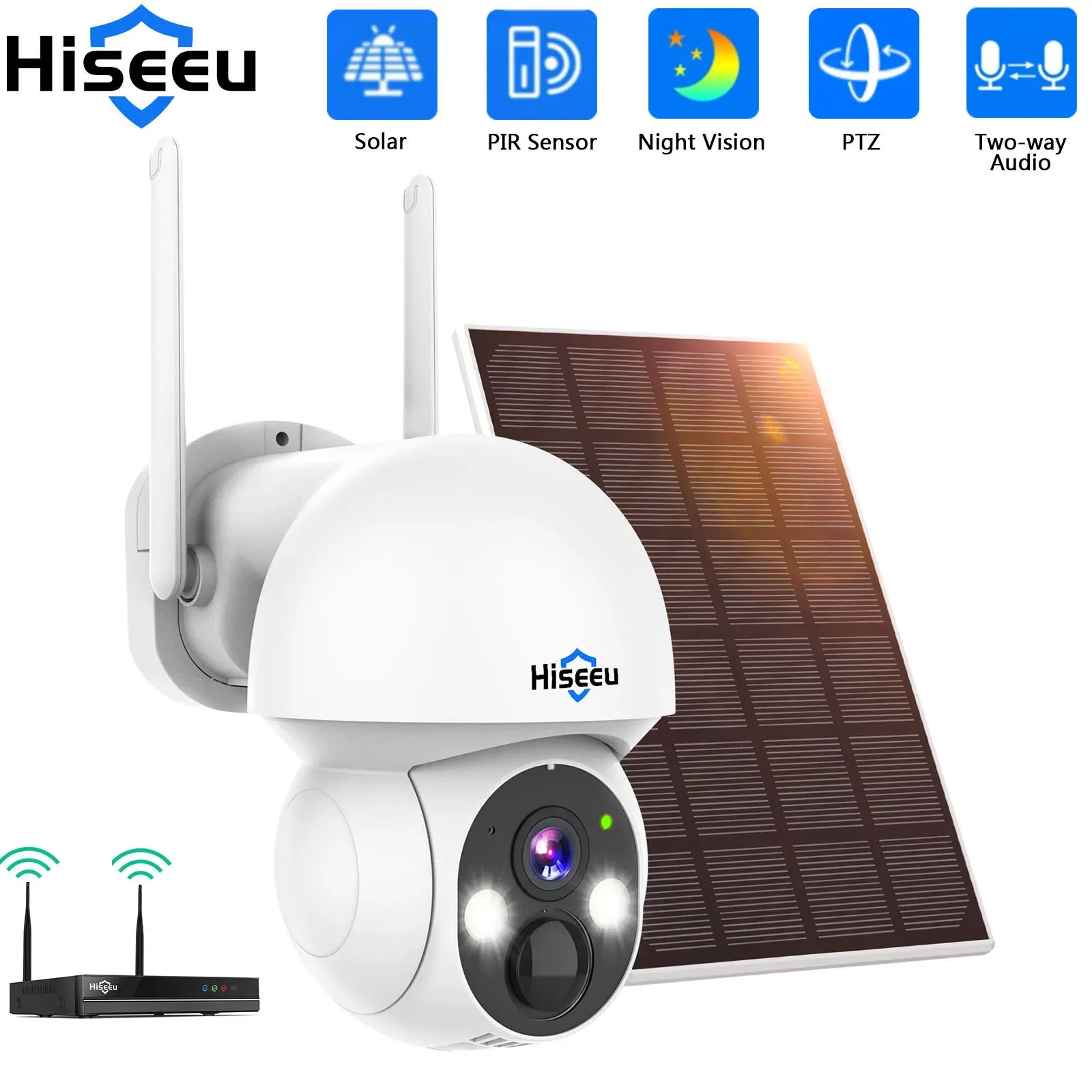 Hiseeu 2K Solar PTZ WiFi Security Camera