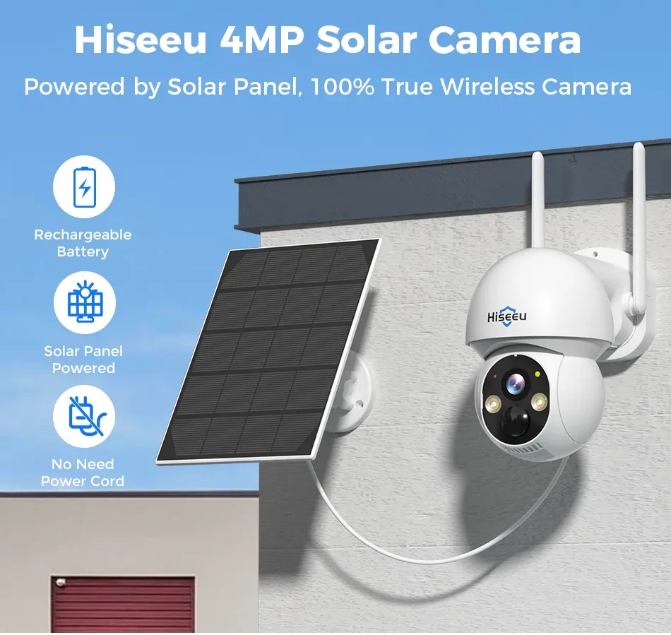 Hiseeu 2K Solar PTZ WiFi Security Camera