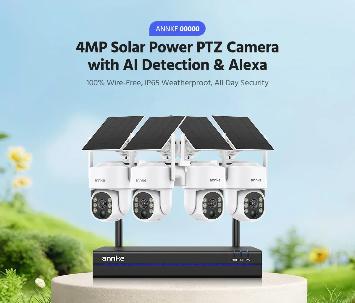 ANNKE 4MP Solar Wireless PT NVR Camera System, 16-Channel