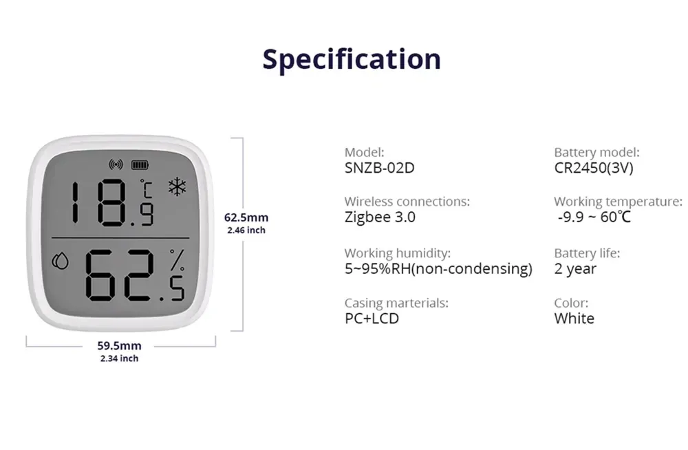 SONOFF SNZB-02D Zigbee LCD Temperature and Humidity Sensor