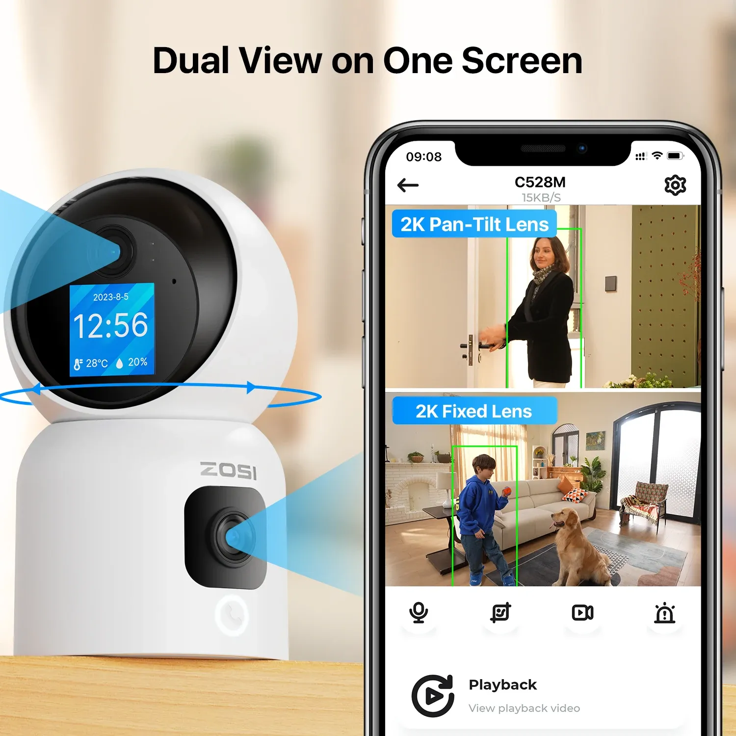 ZOSI 360° Dual-Lens Indoor PTZ Smart Security Camera