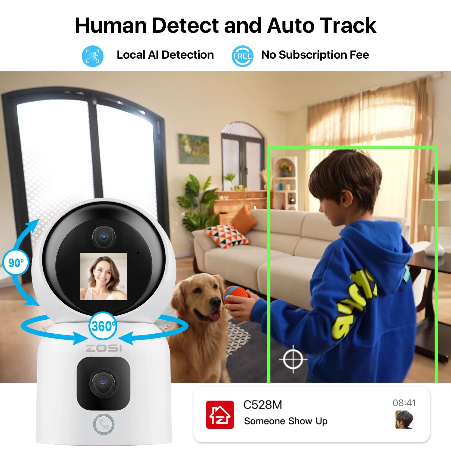 ZOSI 360° Dual-Lens Indoor PTZ Smart Security Camera
