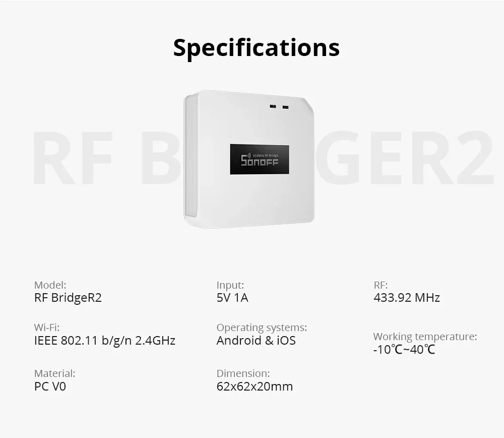 SONOFF RF BridgeR2 Smart RF-to-Wi‑Fi Home Hub