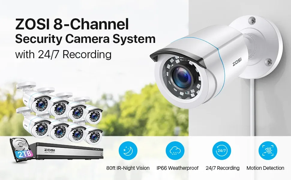 ZOSI 16-Channel 1080p H.265+ DVR Security Camera System