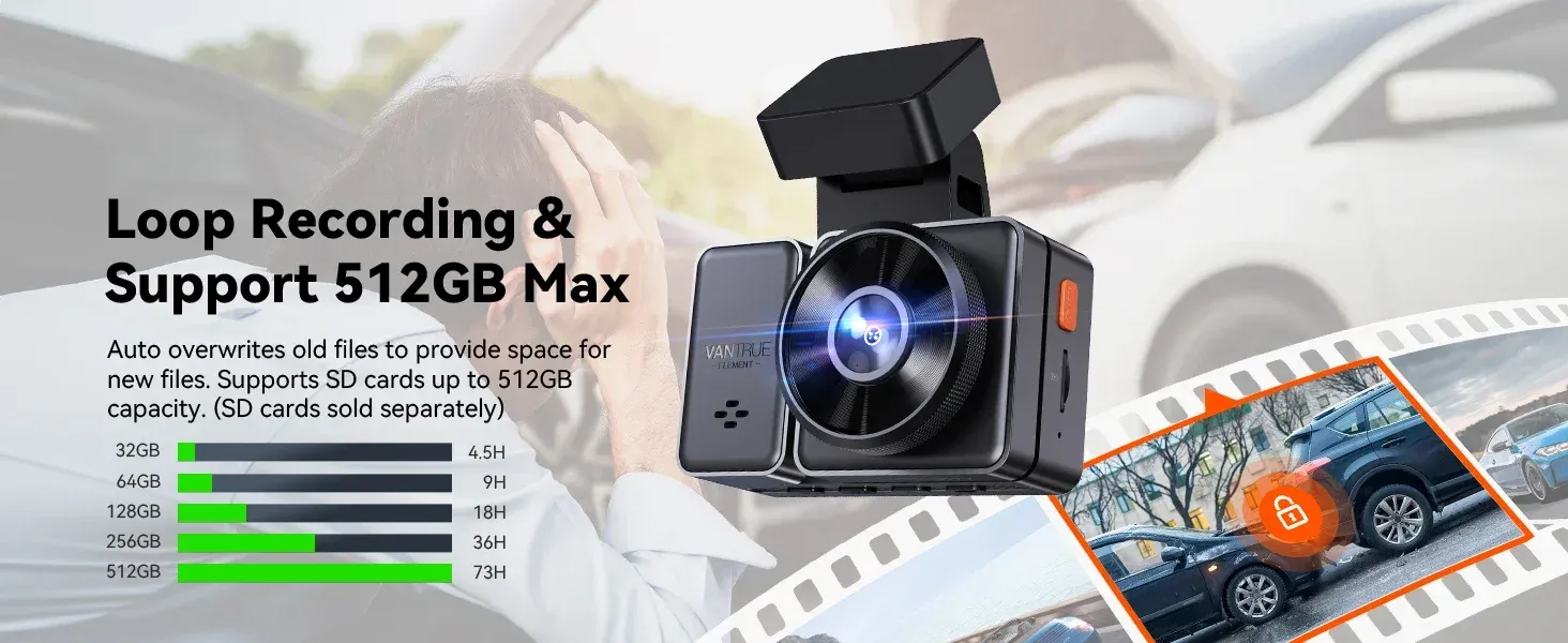 Vantrue E2 2.5K Front and Rear Dash Cam with GPS and Voice Control