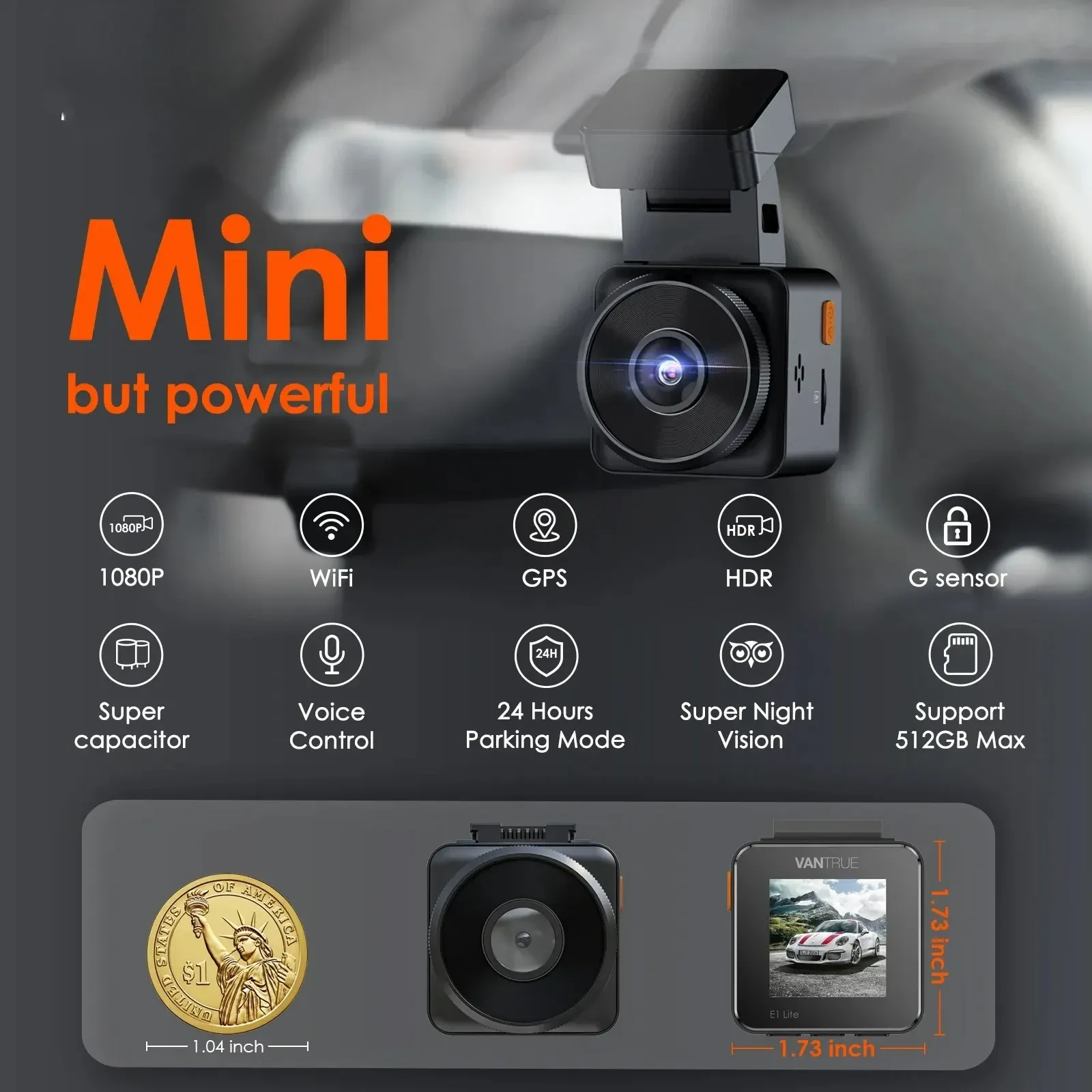 Vantrue E1Lite Mini 1080P WiFi Dash Cam with GPS