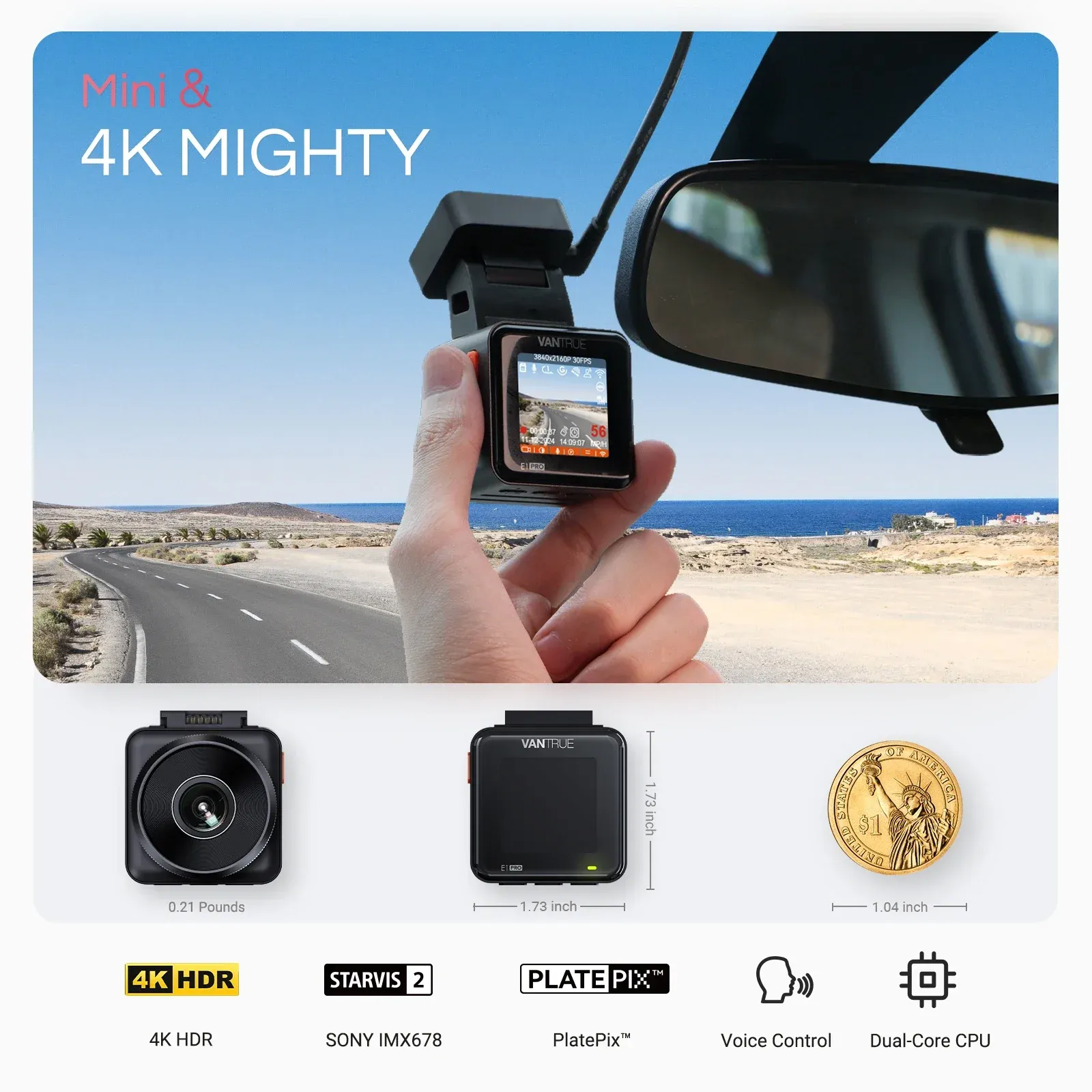 Vantrue E1 Pro 4K Mini Front Dash Cam with STARVIS 2 and GPS