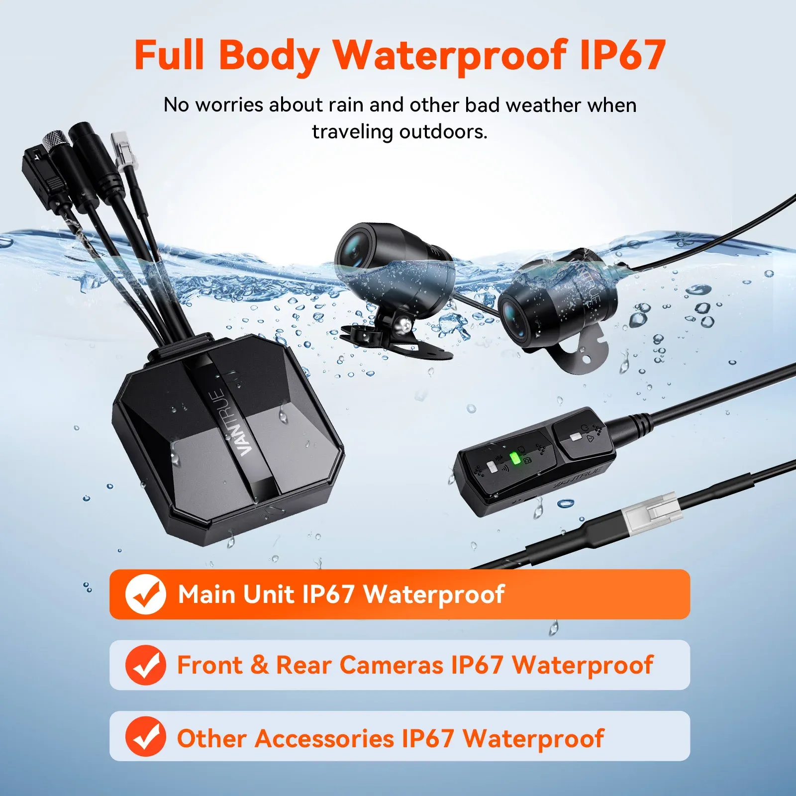 Vantrue F1 4K Motorcycle Front and Rear Dash Cam with GPS