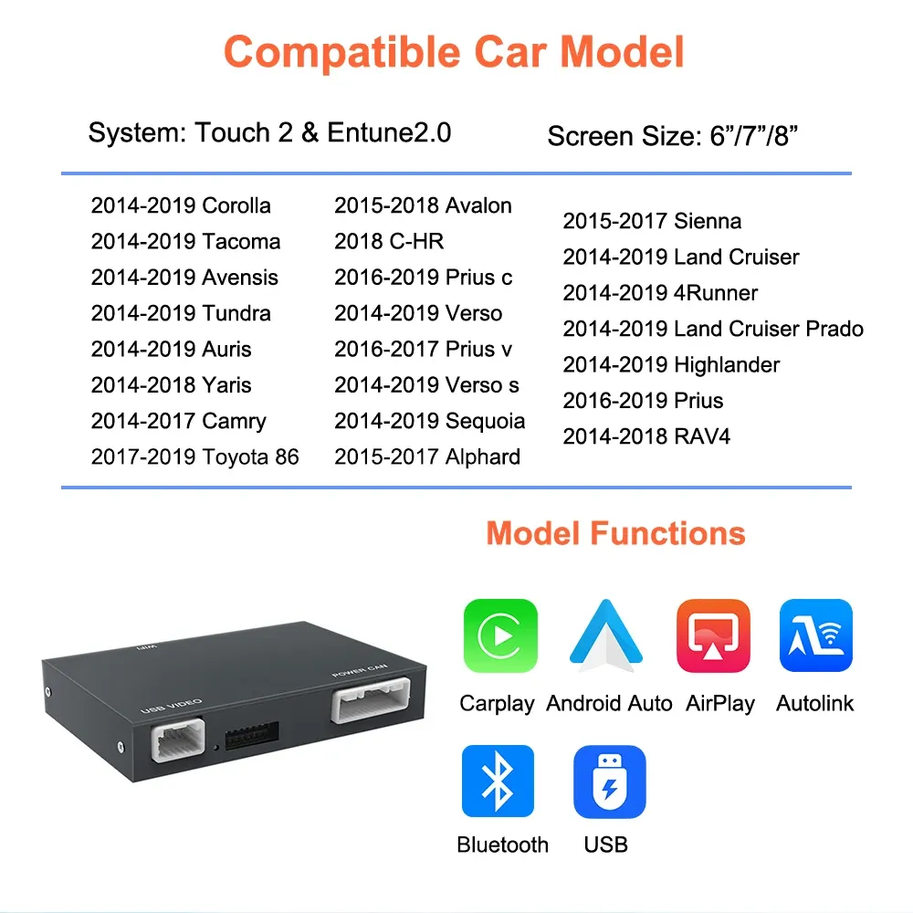 BONROAD Wireless CarPlay Retrofit Module for Toyota Touch 2