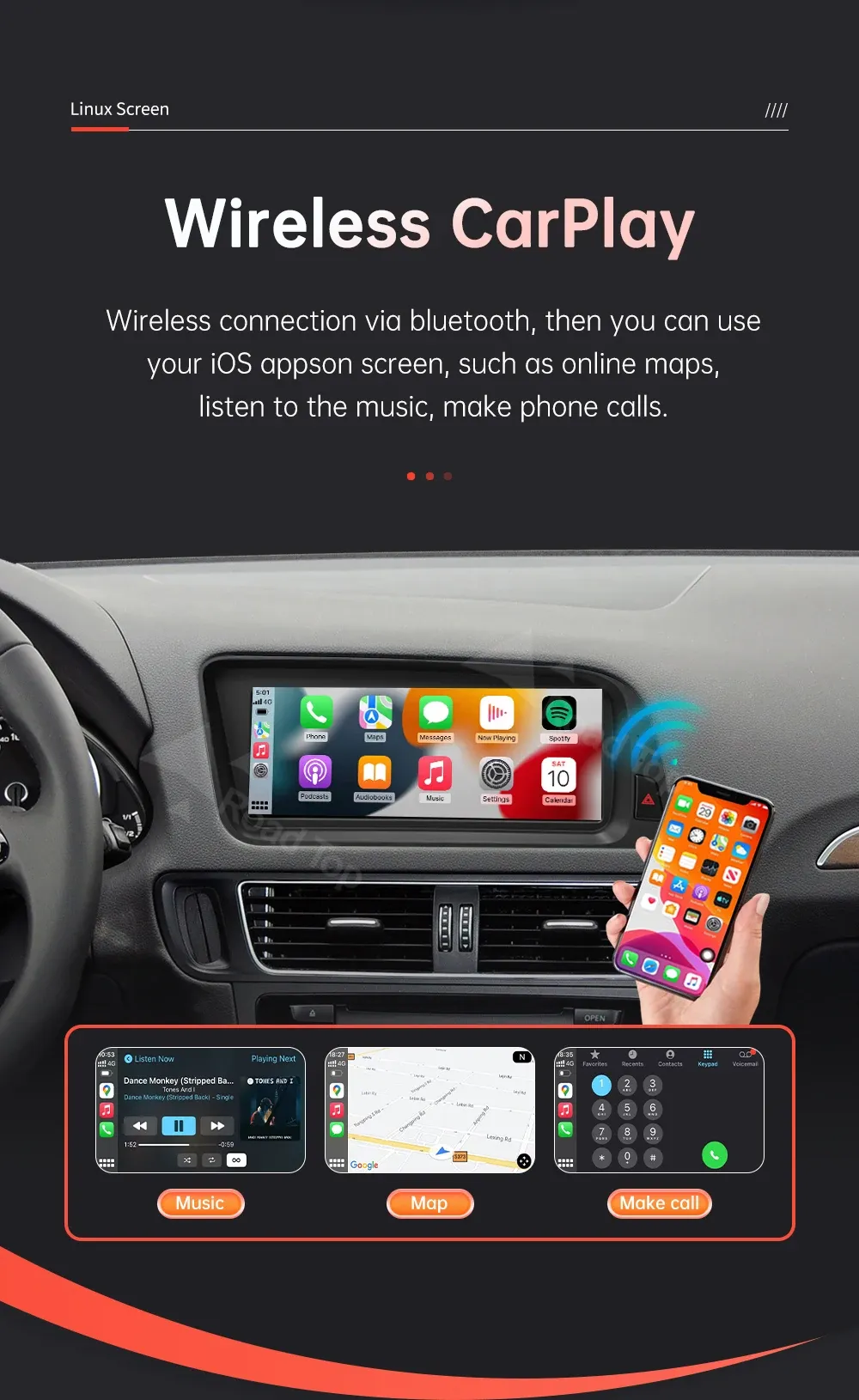 RoadTop Linux 8.8-Inch CarPlay Display for Audi Q5
